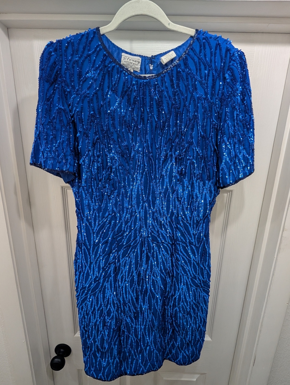Stenay Vintage Blue Silk Beaded Sequin Dress  Size 8 (Fits 6)
